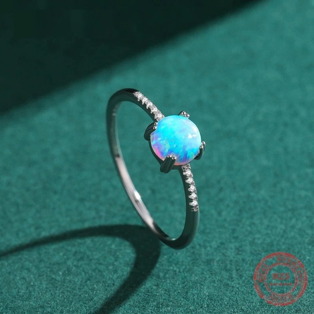 NEW S925 Sterling Silver Turquoise Blue Opal Ring, Size 7